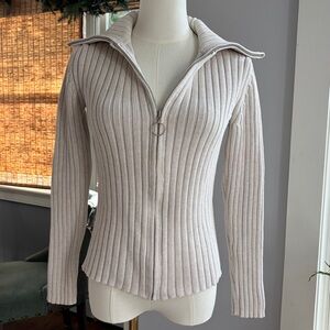 GAP Y2K Womens Ribbed Zip-Up Cardigan Sweater Jacket Turtleneck Johnny-collar